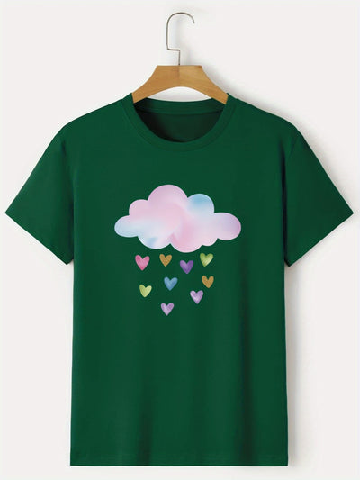 Heart Showers: Men's Colorful Cloud Print Tee for a Fun and Casual Summer Look