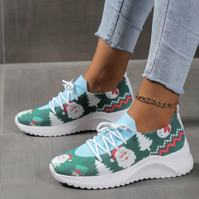 Cutesy Christmas: Women's Cartoon Santa Claus Print Sneakers for a Festive Footwear Trend