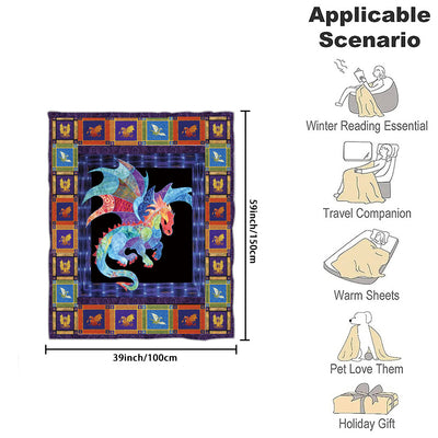 Dragon Blanket, Colorful Dragon Flannel Throw Blanket