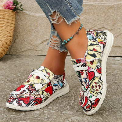 Express Your Artistic Side with Women's Graffiti Pattern Shoes: Slip-On, Low Top Lace-Up, Non-Slip Canvas Shoes - Lightweight & Comfy