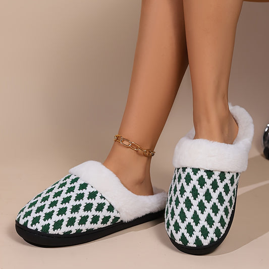 Geometric Bliss: Casual Slip-On Plush Lined Shoes – Comfortable Indoor Home Slippers