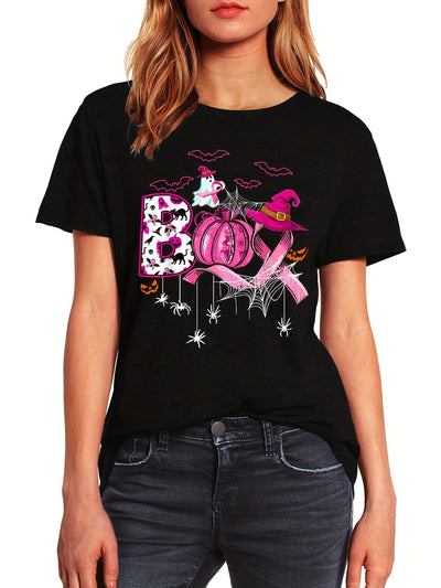 Halloween Boo Pattern Crew Neck T-shirt: Embrace the Spooky Spirit in Style