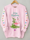 Stay cozy this winter in the Tropical Twist: Christmas Tree Flamingo Print Pullover Sweatshirt.