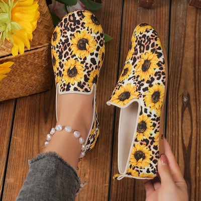 Stylish and Comfortable Women's Leopard Sunflower Print Flat Shoes: Casual Slip-On Shoes with Lightweight Features for Ultimate Comfort - Temu