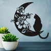 Charming Metal Art Cat and Moon Wall Decoration: Exquisite Metal Cat Art Silhouette Sculpture for Retro Home Décor