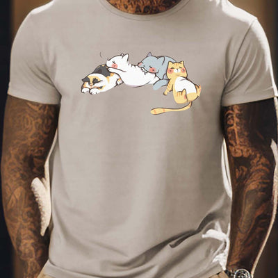 Cute Animal Pattern Printed Men's Graphic Tee: Stylish and Comfortable Summer Outdoor Clothing and Perfect Gift for Men