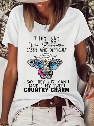 Stylish and Quirky Cow Head Print T-Shirt: A Must-Have for Fashionable Women